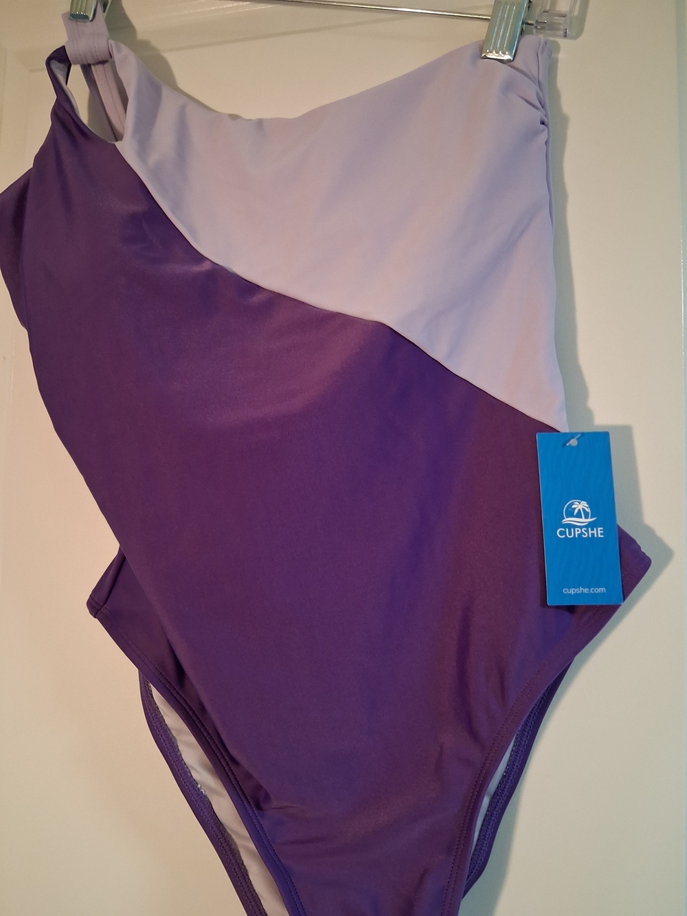 CUPSHE Purple Two-Tone One-Shoulder One Piece Swimsuit - Picture 2 of 8